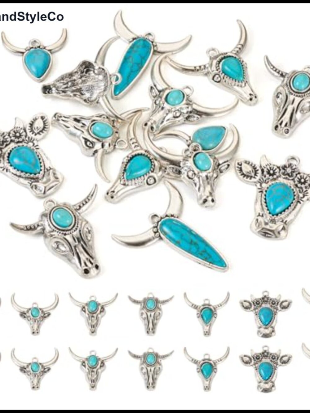 14pc Turquoise Cattle Head Charms Alloy DIY Jewelry Making